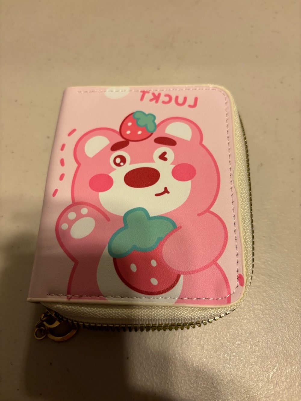 Kids Pink Strawberry Bear Zip Wallet - Cute Coin Purse Lotso